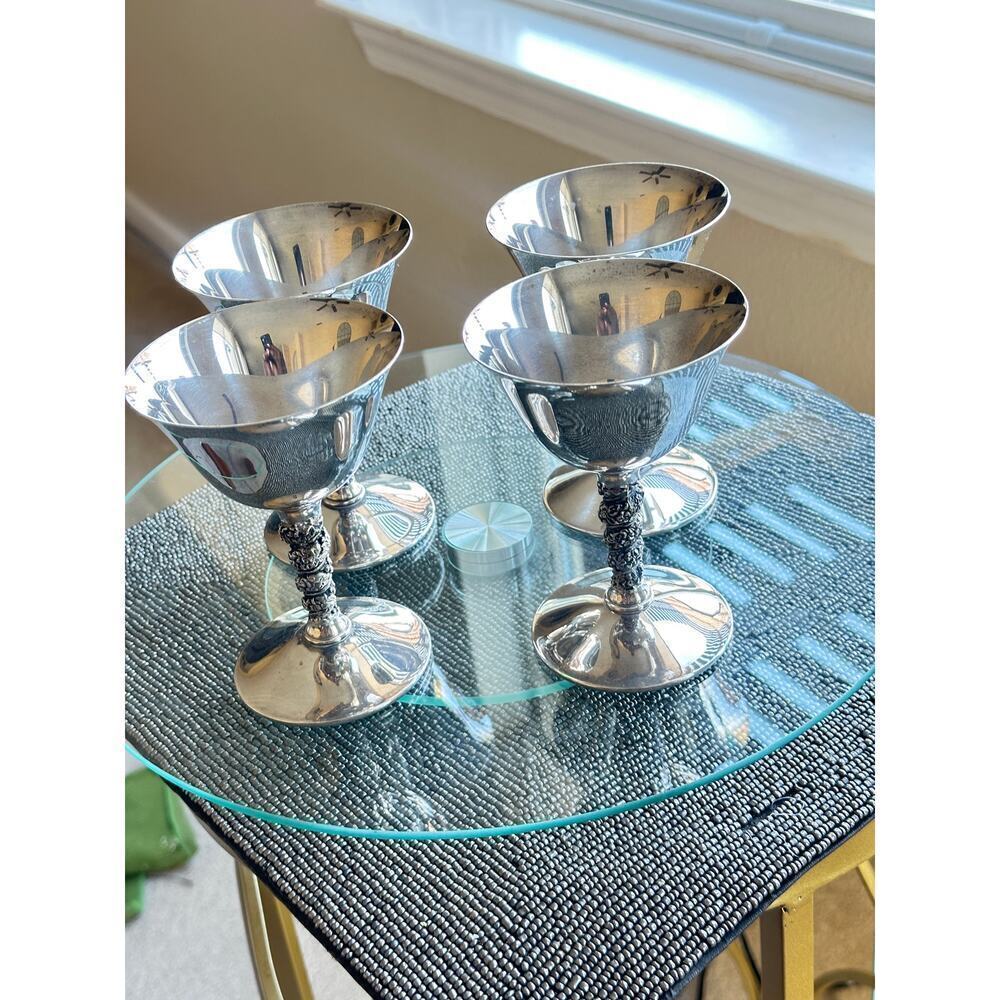 Valero Silver-Plated Goblets – Set of 4 – Made in Spain – Ornate Spanish  VTG
